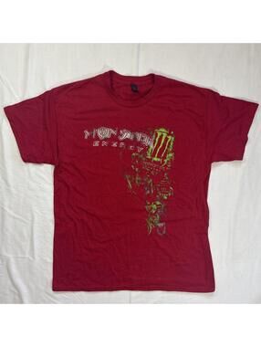 Monster Energy Men's Red and Green Tshirt